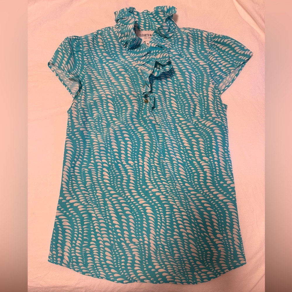 Elizabeth McKay Silk Turquoise and White Blouse